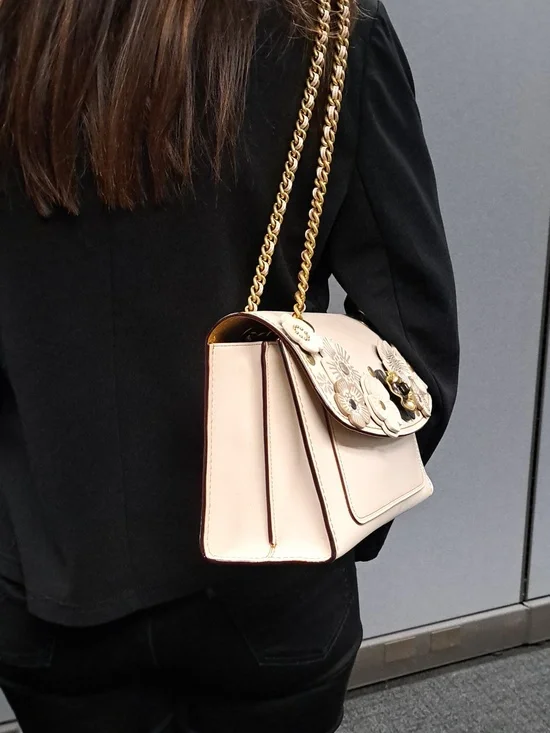 Coach Parker Shoulder Bag with Tea Rose Applique in the chalk and brass Color - Picture 3 of 16